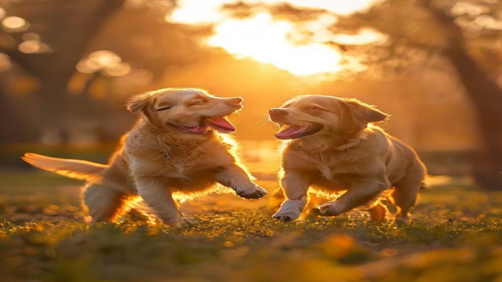 two friendly dogs playing together in park