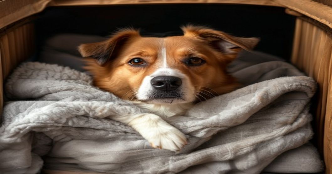 在安全笼中休息的狗狗