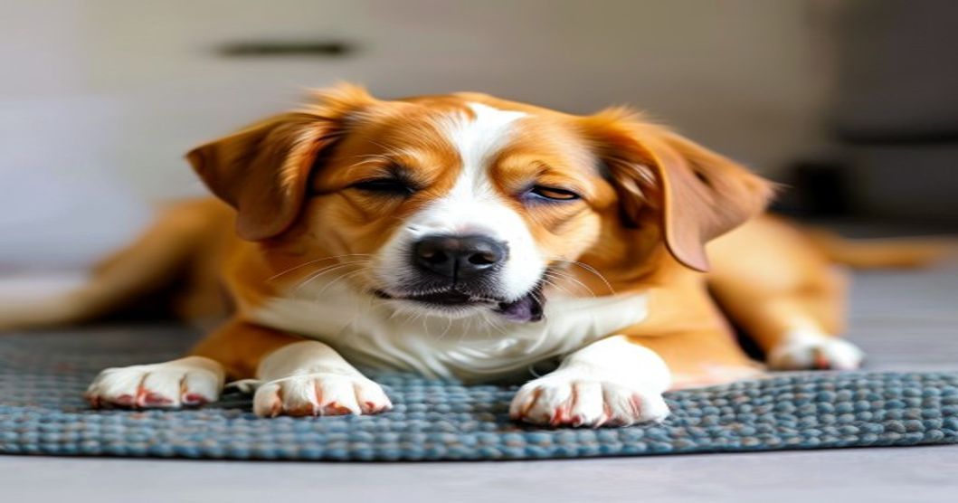 리킹 매트로 진정하는 강아지